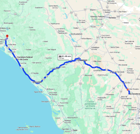 Desde el este (Durango, Torreón, Zacatecas, CDMX vía altiplano)